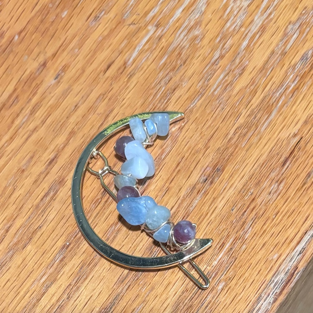 Beaded crescent moon hair clip